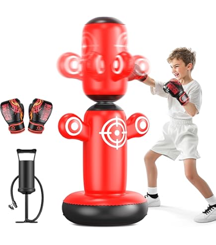 Cadeau Garçon 6-12 Ans Sac De Frappe Gonflable QPAU Pour Enfants Avec Gants - 66 Pouces - Idéal Pour Boxe, Karaté Et Jeux Actifs - 6-12 Ans Sac De Boxe Gonflable