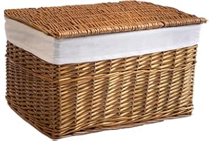 Arthur Cameron - Panier en osier doublé avec couvercle amovible et doublure en coton - Parfait pour la salle de bain, le salon ou la chambre à coucher - Panier de rangement avec couvercle, grande