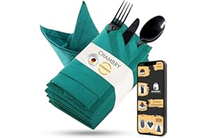 ‎CHAMBRY MADE IN GERMANY chambry 6 Premium Stoffservietten 100% Leinen Stonewashed - 40cm x 40cm - inkl. Faltanleitung als E-Book - Handarbeit Made in Germany - wiederverwendbar, elegant und nachhaltig - Petrol