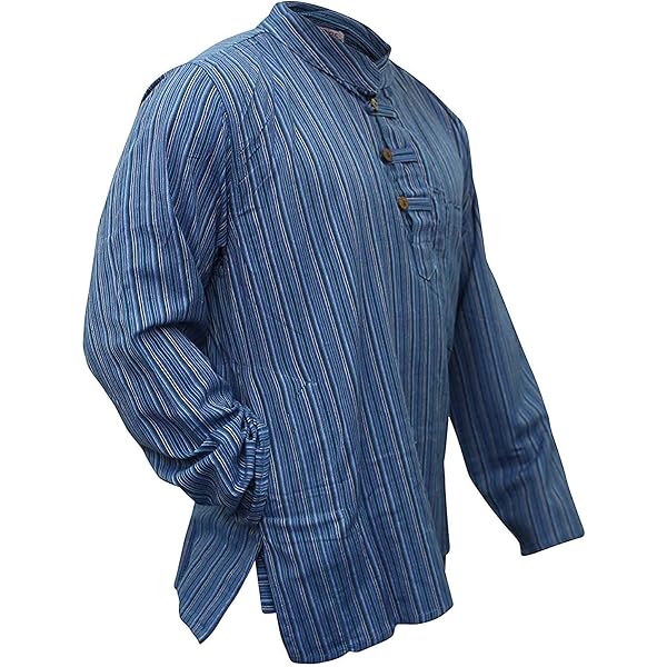 Guru-Shop Camicia Da Pescatore Nepalese - Camicia Uomo Manica Corta In Cotone, Stile Hippie Goa A Righe, Leggera E Comoda (Caffè, Taglia XL)