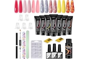 VANREESA Kit Uñas de Gel, Flash Rojo Rosa Amarillo Gel de Extensión de Uñas Completo Set con Base Top Coat Slip Solución, Lima de Uñas