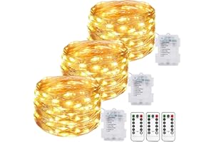 LITOGO 3 Pack Fairy Lights Battery Operated with Remote, 10M/33FT 100LED String Lights Battery Powered Outdoor Indoor IP65 Waterproof, 8 Modes Wire Twinkle Lights for Bedroom Gazebo Christmas Decor