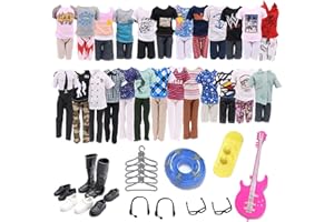 WANDERGO 30 piezas de ropa y accesorios para muñecas Ken, juego de 5 ropa casual al azar para niños, zapatos de muñeca, gafas, perchas para monopatín, regalo de Navidad para muñecas de 12 pulgadas