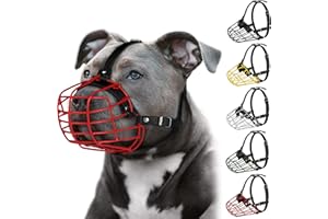 BUDKAS Pitbull Maulkorb für Hunde, Metallmaske, Amstaff sicherer Drahtkorb, verstellbare, langlebige Lederriemen für große Hunde (rot)