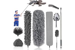 APEXXUS 9 Pièces Plumeau Telescopique,Tete de Loup Telescopique Microfibre, Plumeau Poussiere Telescopique pour Plafonds,Ventilateur de Plafond,Toile d'araignée,Meubles,Stores