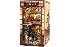 Fsolis bokkrokskit – miniatyr japanskt dockhus zen trädgård, 3D hantverkskit i trä för vuxna, bokhylla diorama-dekor, gåva (l