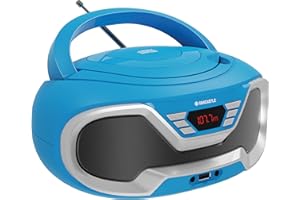 Oakcastle CD200 Portable CD Player Boombox with Bluetooth & FM Radio, 3.5mm AUX headphone jack and USB input, mains and battery music system for adults and children with stereo sound speakers (Blue)