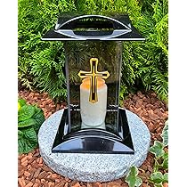 Lanterne Funéraire Anthracite Avec Croix - Granit Et Aluminium, Hauteur 27 Cm - Décoration Cimetière Résistante Aux Intempéries