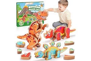GEEBIINY Dinosaur Toys for Boys, Montessori Toys Wooden Toys Toys for 3-6 Year Old Boys 3-6 Year Old Boy Girl Gifts Boys Toys Age 3 4 5 6 Building Blocks Birthday Gifts Christmas Xmas Gifts for Kids