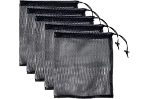 ONEINHE Confezione da 5 sacchetti a rete in nylon nero, con coulisse, per palestra, viaggi, attività all'aperto, Nero , L