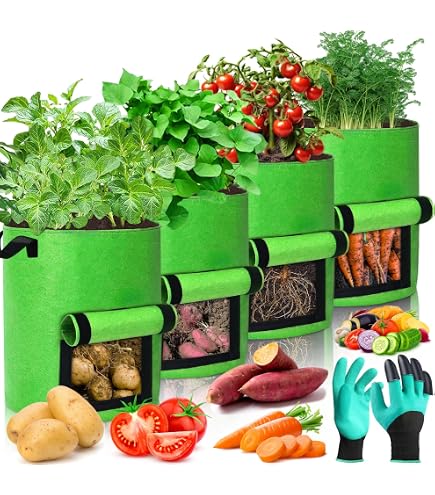 Vasi in Tessuto 20L, 5 pezzi Sacchi per Piante, Riutilizzabili Grow Bag, Non Tes