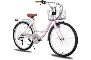 ‎HH HILAND Hiland 26 Zoll Cityräder für Erwachsene, Step-Through Rahmen Damenfahrrad mit Gepäckträger&Korb, Herren und Damen 7 Gang-Schaltung Hollandfahrrad Citybike, City-Pendlerfahrrad für Männer
