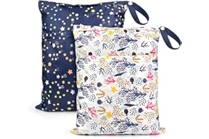 XIAPAI 2 PCS Sac Couches Lavables, Sac Couche Lavable, Sacs à Couches en Tissu Réutilisable, Etanche avec Fermeture Eclair, Idéal pour Bébé, Voyage, Extérieur