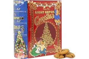 THE SILVER CRANE CO. Night Before Christmas Book Gift Set - Christmas Biscuits Tin, Novelty Biscuit Tins with 400g (4 x 100g) Mini Chocolate Chip Cookies - Luxury Biscuits Gifts for Women and Men