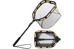 PLUSINNO Schwimmendes Fischernetz für Stahlkopf, Lachs, Fliege, Kajak, Wels, Barsch, Forellenangeln, gummierter Kescher für einfaches Fangen und Lösen, kompakt & faltbar für einfachen Transport &