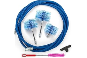 BARETTO Kit Pulizia Stufa a Pellet, Prolunga di 3 Metri per Pulizia dei Tubi Canna Fumaria con Curvatura a 90°, Scovolino, Manico, 2 Scovoli Flex in Nylon da 80 mm e 100 mm, 1 Standard da 120 mm (3 M)