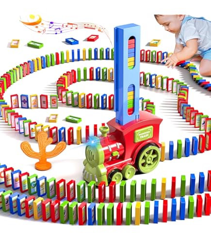 OBEST Domino 100 Pieces Electric Train with Lights and Music, Automatic Rally Distribution Game, Educational Toy for Young Children, Suitable for Children from 3 Years
