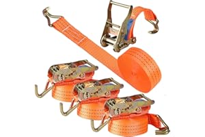 Putentfun Heavy Duty Ratchet Strap with Double Hooks,4 Sets 2000kg 6M x 38mm Adjustable Ratchet Tie Down Straps for Vans Cargo Luggage Motorcycle Moving Appliances