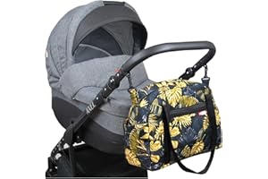 BabyLux Wickeltasche COLORFUL Kinderwagen Buggy Große Handtasche Babytasche mit Befestigung für Mutter Handtasche (79. Schwarz + Gold)