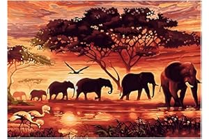 MXJSUA DIY 5D Elefante Praterie Tramonto Diamond Painting Kit, Diamante Painting Kit, Diamond Painting Ricamo a Punto Croce Artigianale per La Decorazione della Parete di Casa 30x40cm