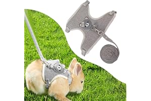 Norhogo Harnais pour Lapins, Laisse Réglable pour Lapins, Harnais de Lapin Accessoire pour Lapin, Chat, Petit Animal, 27 à 35 cm, 1,20 m S, Gris