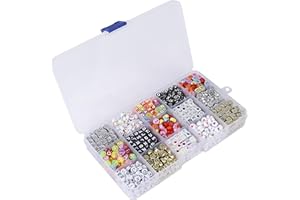 QH-Shop Lettre Alphabet 15 Compartiments Kit De Loisirs Créatifs DIY Perles pour Enfants Métier à Tisser Création de Bijoux Bricolage Bands Bracelets 1100 pièces