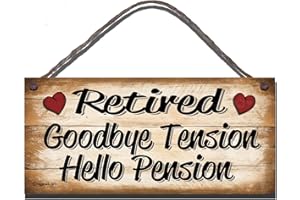 Gigglewick Gifts Wooden Sign – "Retired: Goodbye Tension, Hello Pension" – Funny Retirement Wall Plaque, Humorous Gift for Retirees