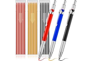 SYOZPXY 6Pcs Welding Machine Lead and 18 PCS Silver Round Refill, Metal Welders Pencil for Marking, Metal Welders Pencil for Welders, Steel Structure Manufacturing, Woodworking Technology