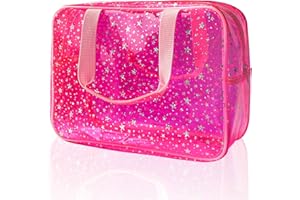 TotePrint Star Pattern PVC Waterproof Handbag Makeup Bag for Makeup Care Products Included 11.8 x 5.12 x 8.26 Inches, pink, holographic