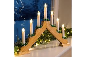 CHRISTOW Christmas Candle Bridge Window Light Wood Arch Warm White LED Mains Powered