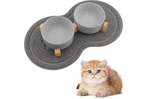 Zosenyer Comedero Gato, 400ML Alimentadores para Gatos y Perros Elevados, con 2 Cuencos, Capaces de Adaptarse a los Comedero Perro de Cachorros y Gatos (Gris)