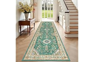 Enyhom Teppich Läufer Flur 60 x 240cm, rutschfest Washchbar Küchenteppich Modern Weich Kurzflor Teppichläufer Hochwertig Luxuriös Boho Läufer für Flur Korridor Schlafzimmer, Grün