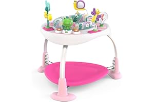 Bright Starts, Siège Sauteur et Table d'Activités 2en1 Bounce Bounce Baby, 7 Jouets D'activité, Évolutif Trotteur, Hauteur Réglable, Pivotant à 360 °, Playful Pond rose, 6-24 mois