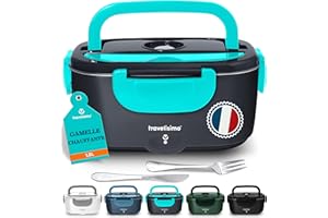 TRAVELISIMO Gamelle Chauffante 80W Lunch Box Chauffante 1,5L Chauffe Plat Voiture 3 en 1 220V 24V 12V, Gamelle Chauffante Allume Cigare, Acier Inoxydable, Boite Chauffante Repas pour Voyage et Bureau