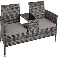 TecTake 403223 Polyrattan Gartensitzbank mit Tisch, 2-Sitzer, für Garten, Balkon und Terrasse, Füße aus Kunststoff…