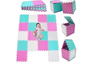 MSHEN Tappeto Puzzle con Certificato CE e Certificazione in Soffice Schiuma Eva | Tappeto da Gioco per Bambini | Tappetino Puzzle...dimensione1.62 mq,bianco-rosa-turchese-010308g18