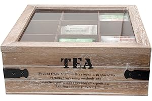 'ToCi Tea Box "Tea” | Large Tea Pot 24 x 24 x 8.5 cm (L x W x H) | Tea Box with 9 Compartments | Wooden Tea Bag Box with Lid in Vintage Look