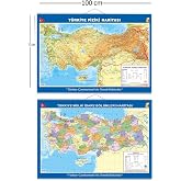 Lrs Store B&uuml;y&uuml;k T&uuml;rkiye Haritası 70x100 cm &Ccedil;ift Taraflı &Ccedil;ıtalı Askılı Hem Siyasi Hem Fiziki, &Ccedil;ok Renkli