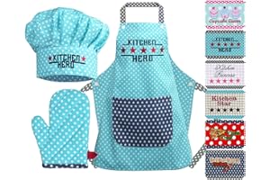 Emily´s Check Juego de gorro de cocina + delantal + manopla para niños – 3 piezas 1428.2002, Kitchen Hero Medium [7-12 años]