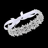 BABEYONDBridal Handmade Luxury Rhinestone Wedding Party Hairband Hair Band Austrian Crystal Floral Leaf With Lace Ribbon