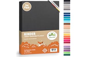 ‎LEEVITEX Premium Kinder Spannbettlaken leevitex® | 2er Set | Für Babybett & Kinderbett 70 x 140 cm | 100% hochwertige Mako-Jersey-Baumwolle - 170 g/m² | Öko Tex geprüft | Anthrazit/Grau