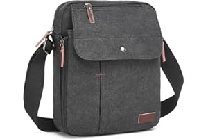 Kono Bolso Bandolera Hombre Pequeño de Lona, Bolsa de Hombro Ligera y Resistente con Múltiples Bolsillos, para Viaje, Trabajo y Uso Diario