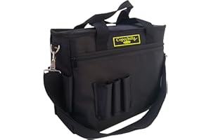 Copechilla bolsa herramientas negra con bandolera,asa,almohadilla de goma antifricción,3 grandes bolsillo con cremallera,Oxford impermeable doble capa espesa,38X28X12CM,para herramientas manuales