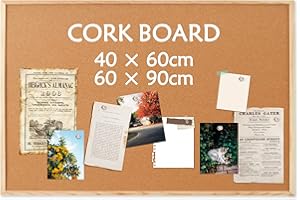4 THOUGHT Cork Bulletin Board Notice Pin Board Memo Board, 60 x 90 cm, Pine Wood Frame with 6 Push Pins, Message Board Vision Board Presentation Board Noteboard
