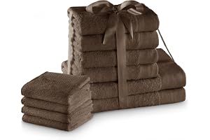 AmeliaHome Handduksset brun 4 gästhanddukar 30 x 50 cm, 4 handdukar 50 x 100 cm och 2 duschhanddukar 70 x 140 cm 100% bomull