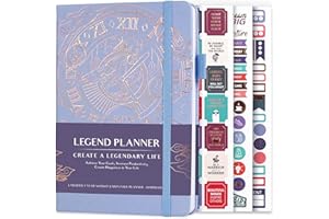 Legend Planner - Meilleur agenda hebdomadaire et calendrier mensuel pour augmenter la productivité, atteindre les objectifs et gérer le temps-maître - A5, non daté - Pervenche, Feuille d'or