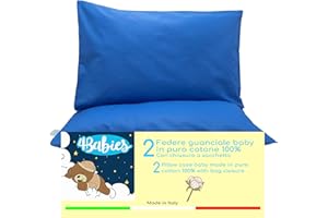 4BABIES-Kissenbezüg 40x60 Kinder - 2er Set Kopfkissenbezug mit Beutelverschluss 100% Reiner Baumwolle -Made in Italy- ÖEKO-TEX Zertifiziert - BLAU