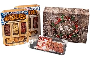 ‎PIKANTEN WURSTBARON® Weihnachtsgeschenkbox Merry Christmas klein, mit leckeren Snacks und köstlicher Salami, Geschenkkorb zu Weihnachten