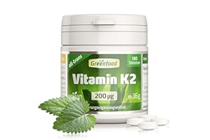 ‎GREENFOOD Vitamin K2 (MK7), hochdosiert, 200µg - 180 Tabletten, vegan. Vitamin K2 (Menachinon, all-trans) – für Knochenerhalt & normale Blutgerinnung. OHNE künstliche Zusätze - laborgeprüft. Von Greenfood.