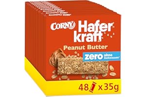 ‎CORNY Haferriegel | Corny | Haferkraft Zero | Peanut Butter | ohne Zuckerzusatz | 134 kcal pro Riegel | vegan | 48x35g